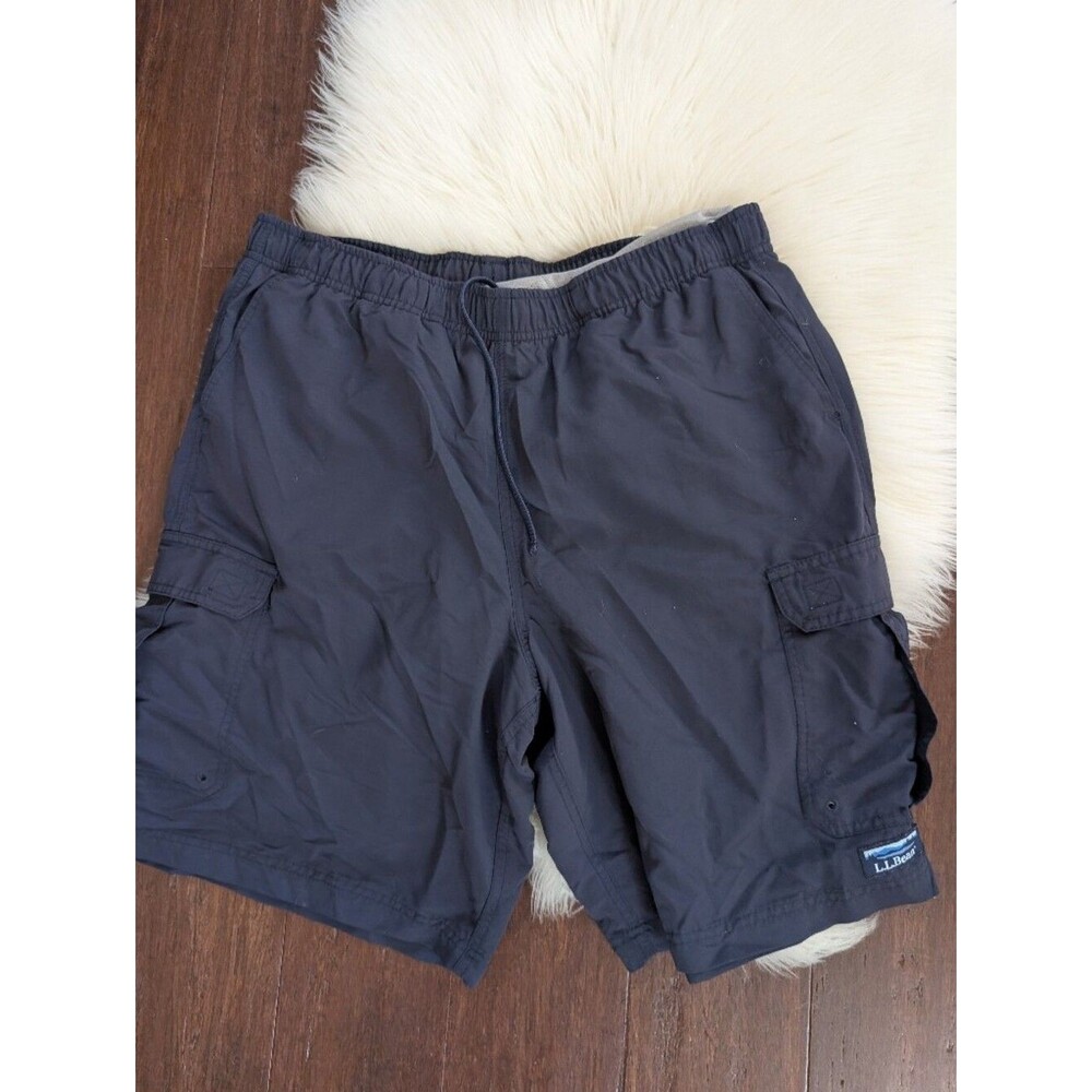 L.L. Bean Men's 100% NYLON Navy Blue Cargo Shorts Drawstring Waist L Large